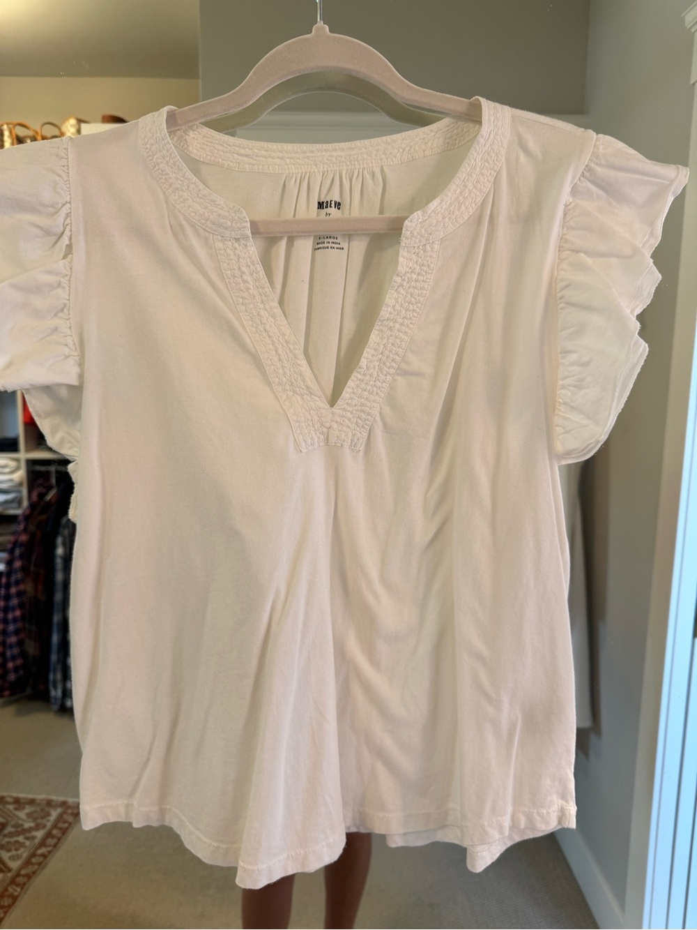 Mauve White V-Neck Ruffle Sleeve Blouse